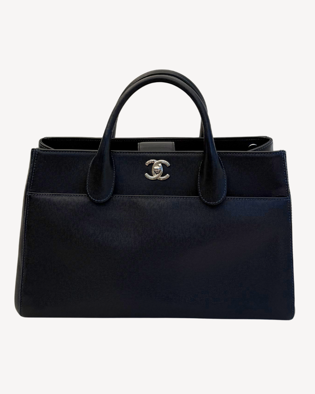 Chanel 2015 Medium Vintage Executive Cerf Caviar Navy Leather Tote Bag