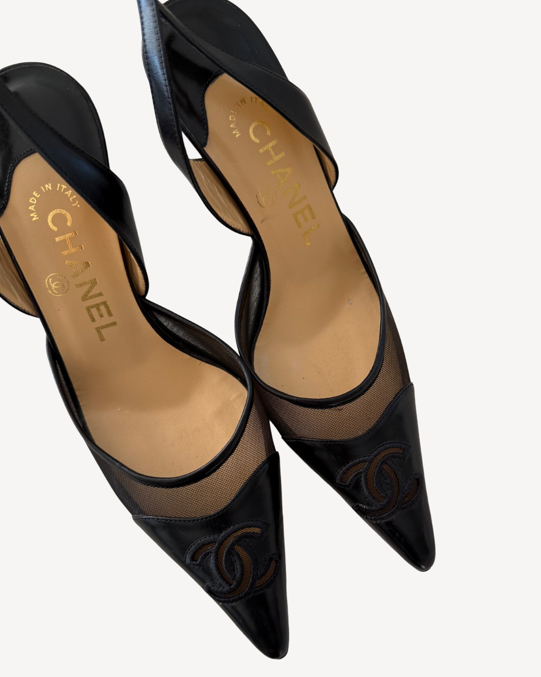 Chanel Vintage Black Leather Slingback Heels