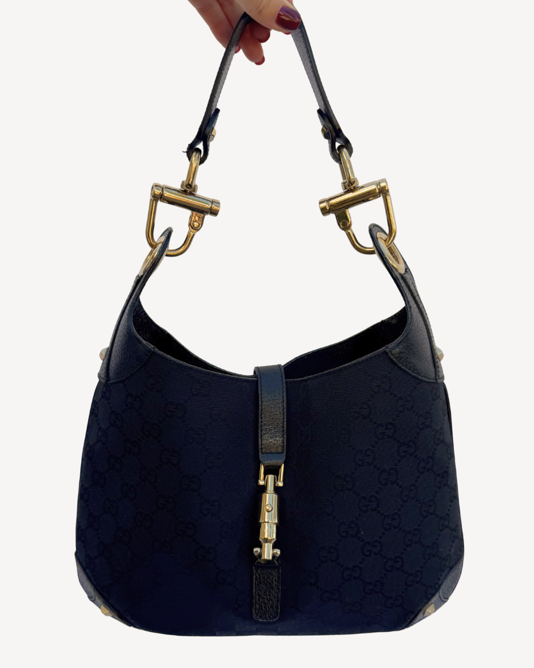 Gucci Vintage GG Canvas Jackie Hobo Black Handbag