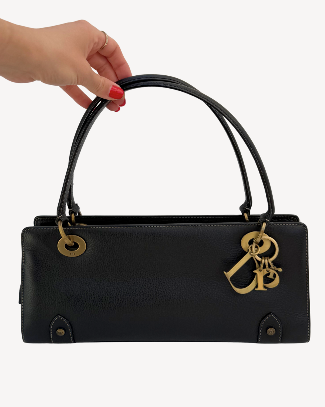 Christian Dior Vintage Lady Black Leather Shoulder Bag