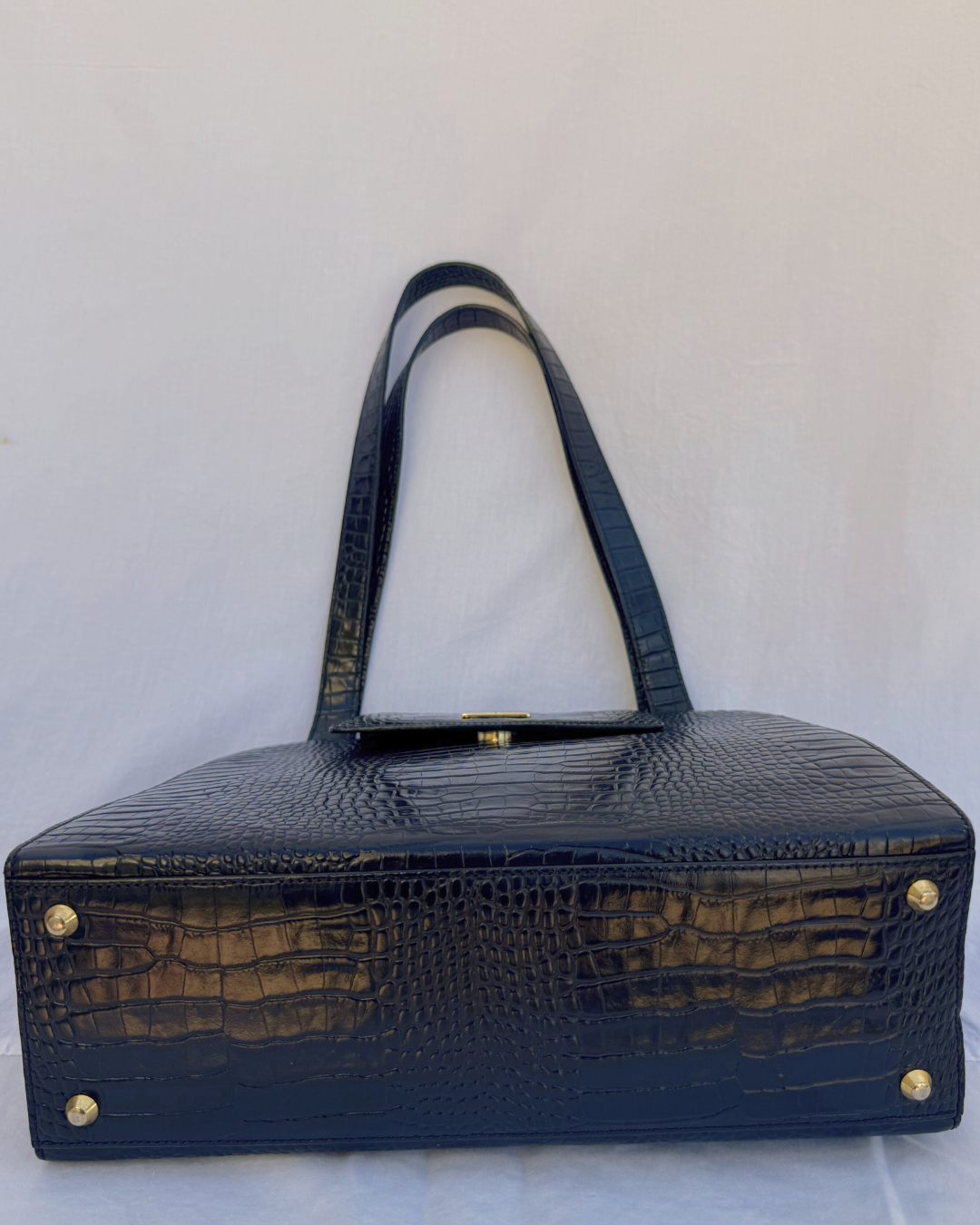 Saint Laurent YSL Vintage Black Croc-Embossed Leather Shoulder Bag
