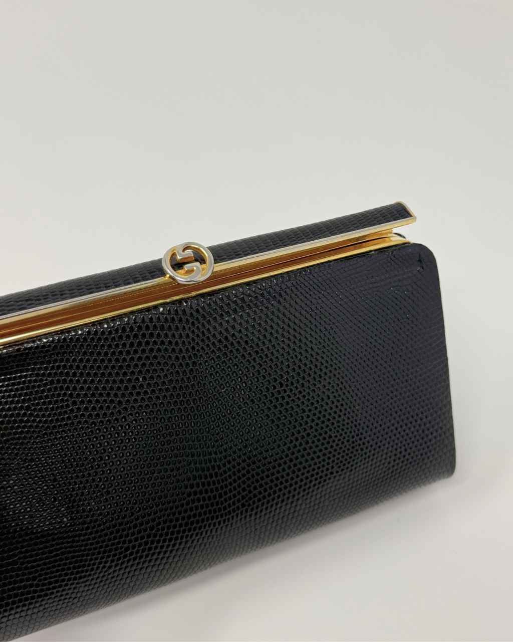 Gucci Vintage Minaudière Black Lizard GG Clutch