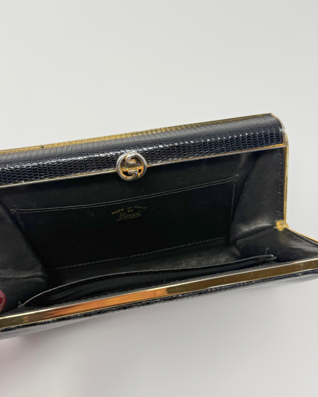 Gucci Vintage Minaudière Black Lizard GG Clutch
