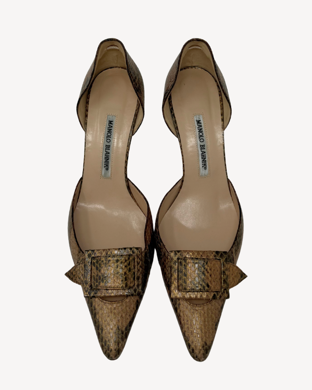 Manolo Blahnik Neutral Snakeskin Vintage Heels