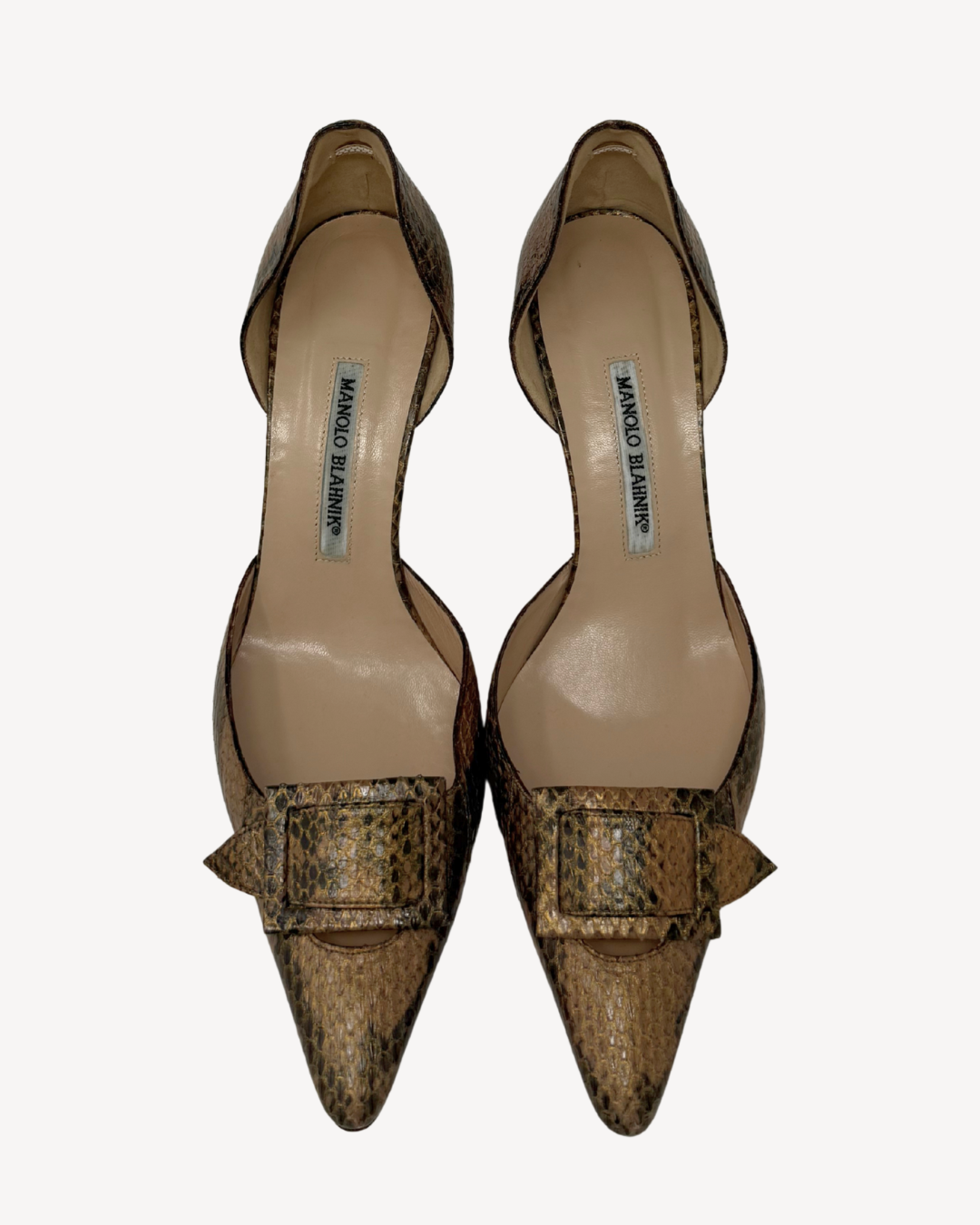 Manolo Blahnik Neutral Snakeskin Vintage Heels