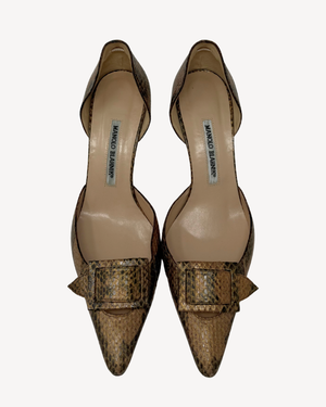 Manolo Blahnik Neutral Snakeskin Vintage Heels