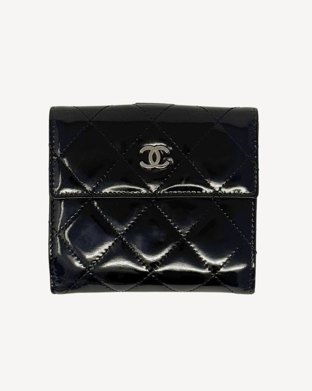 Chanel Vintage Black Patent Leather Quilted Wallet