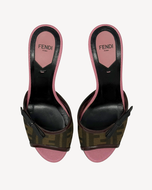 Fendi FF Canvas and Pink Snakeskin Vintage Leather Heels