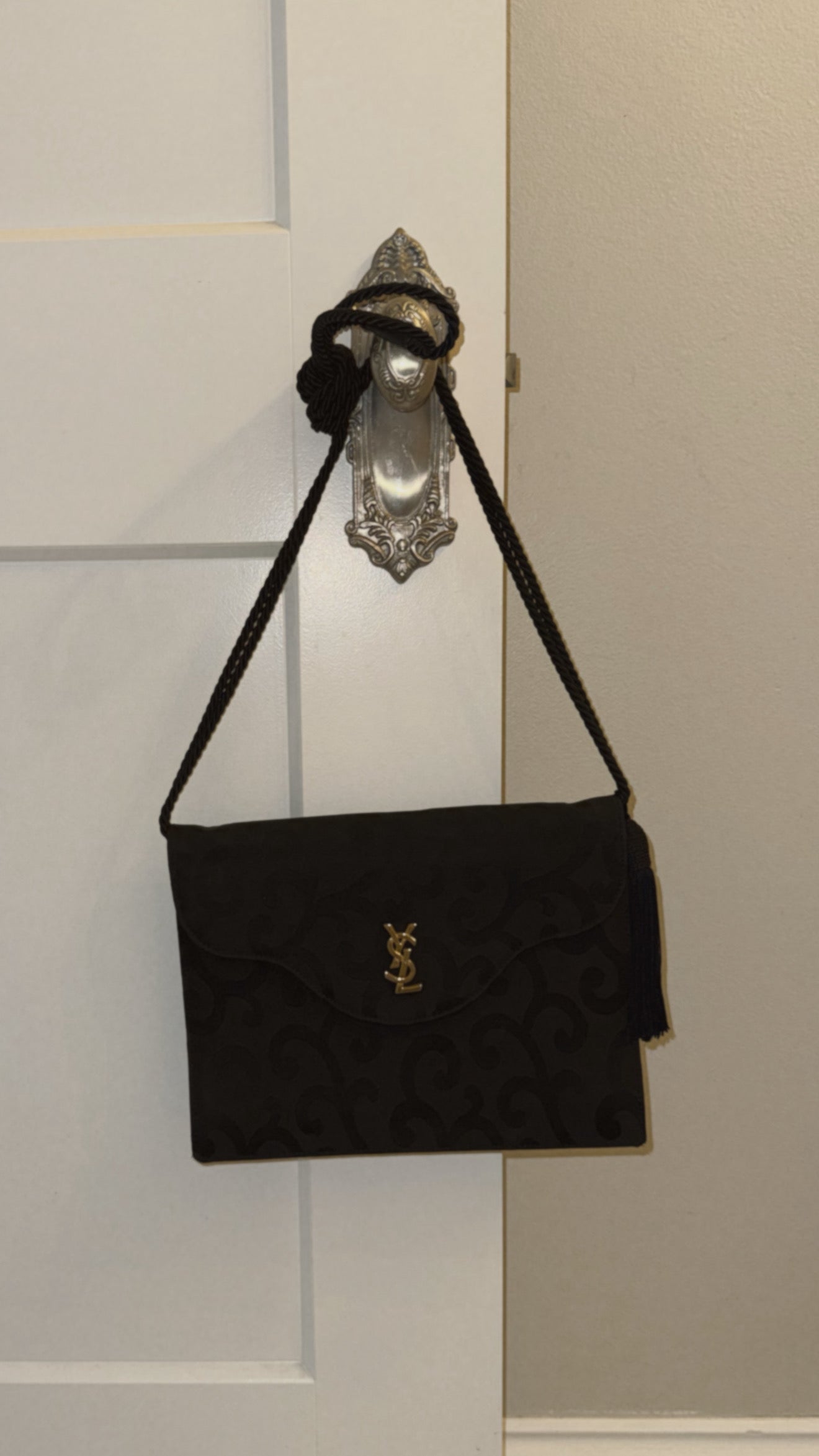 Yves Saint Laurent Satin Jacquard Tassel Clutch Bag