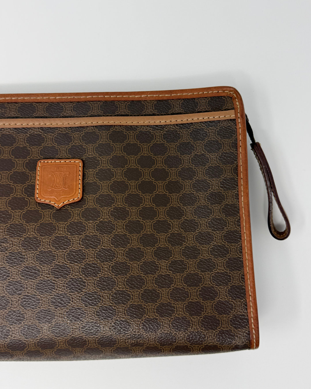 Celine Macadam Portfolio Vintage Brown Leather Clutch Bag