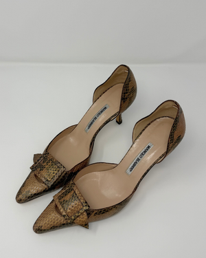 Manolo Blahnik Neutral Snakeskin Vintage Heels