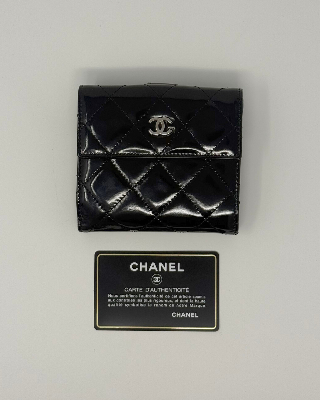 Chanel Vintage Black Patent Leather Quilted Wallet