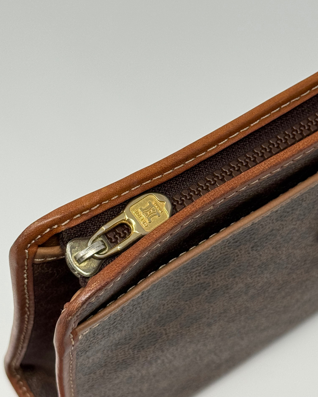 Celine Macadam Portfolio Vintage Brown Leather Clutch Bag