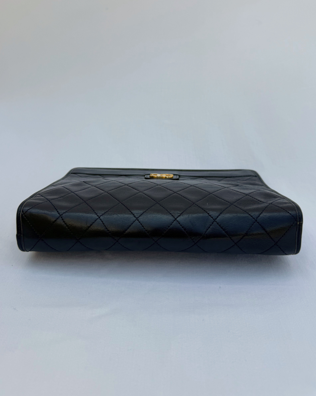 Chanel Vintage Lambskin Black Leather Matelassé Clutch