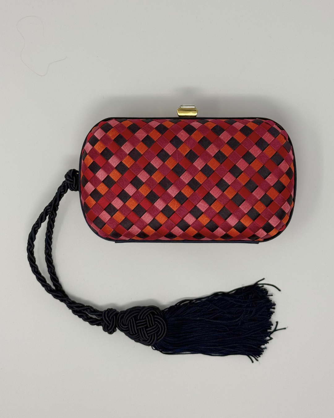 Bottega Veneta Rare Vintage Intrecciato Tassel Pink Multi Clutch Bag