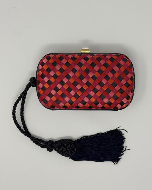 Bottega Veneta Rare Vintage Intrecciato Tassel Pink Multi Clutch Bag