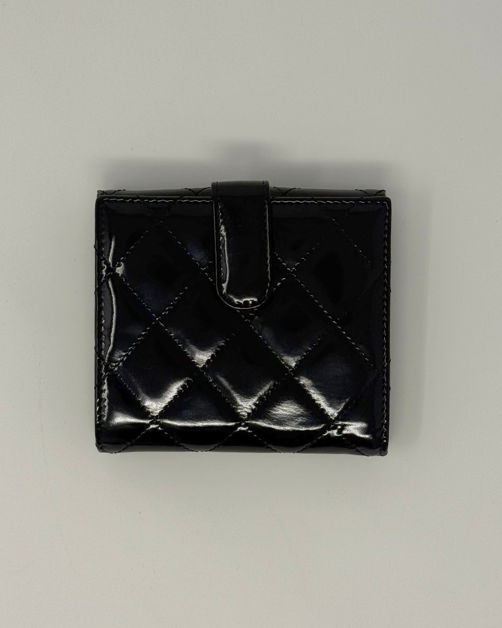 Chanel Vintage Black Patent Leather Quilted Wallet