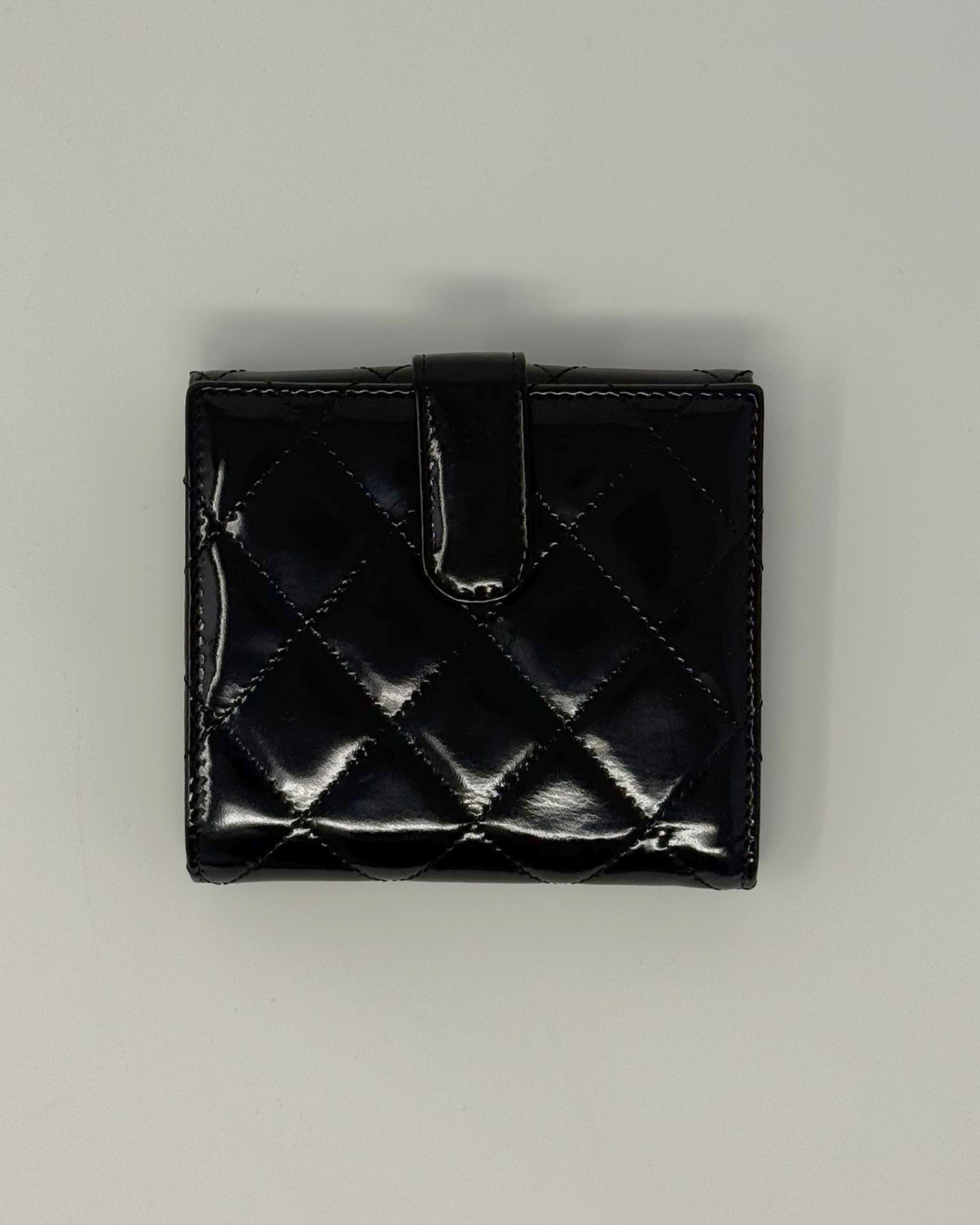 Chanel Vintage Black Patent Leather Quilted Wallet