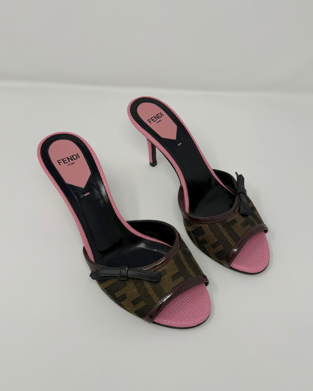 Fendi FF Canvas and Pink Snakeskin Vintage Leather Heels