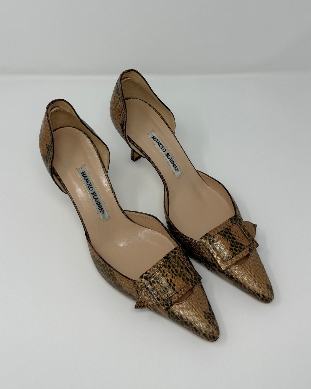 Manolo Blahnik Neutral Snakeskin Vintage Heels