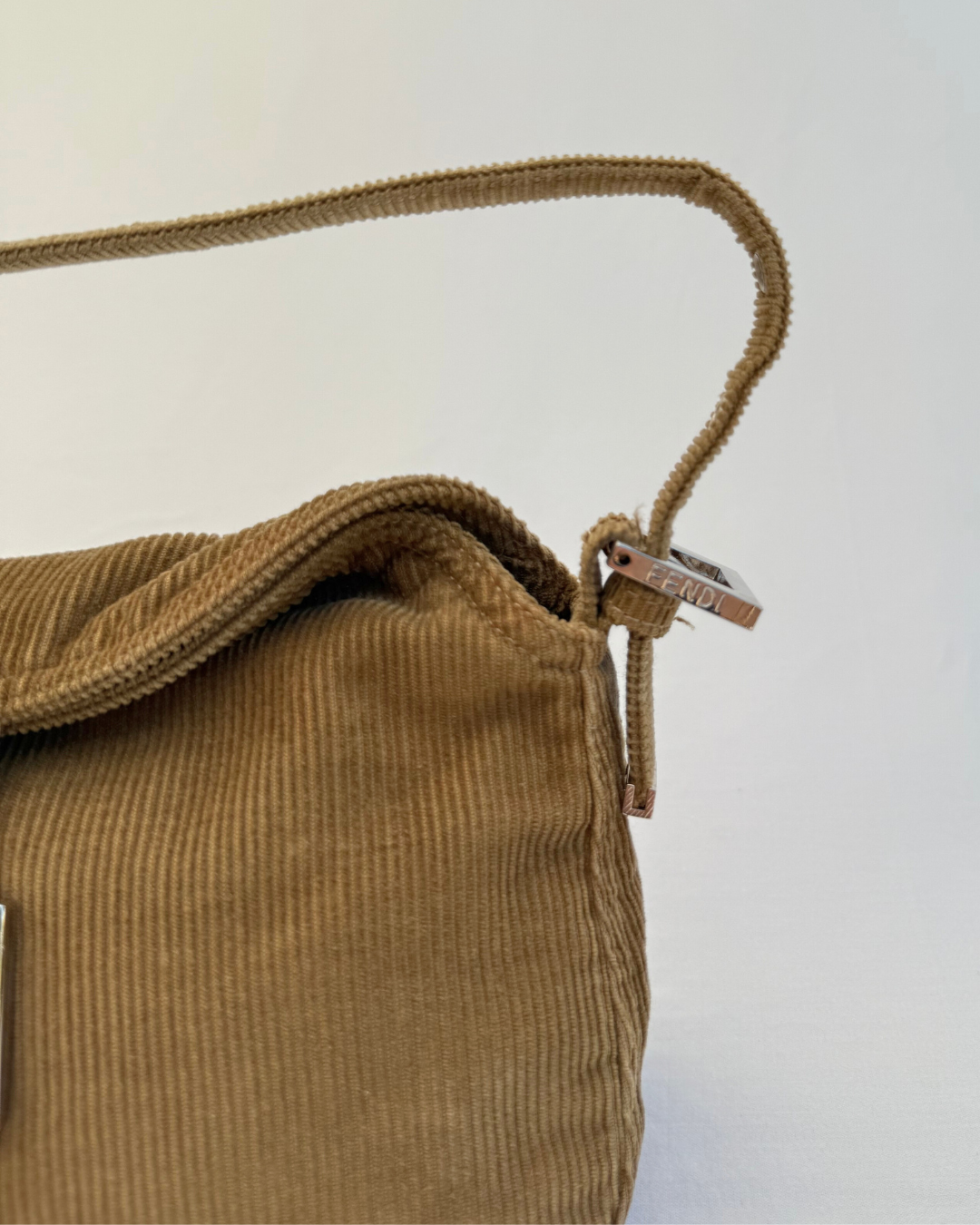 Fendi Vintage Corduroy Double Flap Baguette Bag