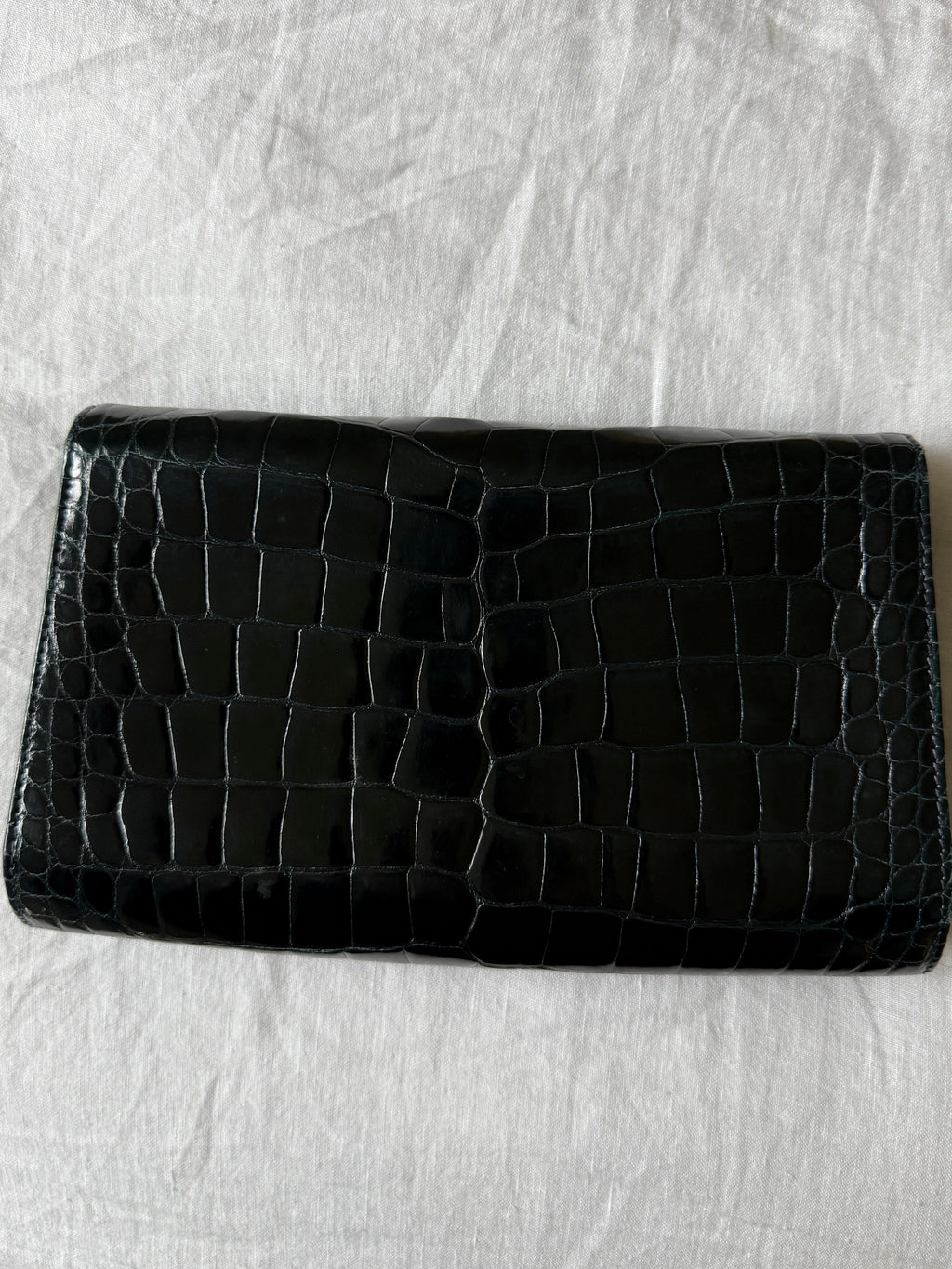 Gucci Vintage Croc-Embossed Patent Leather Navy Clutch