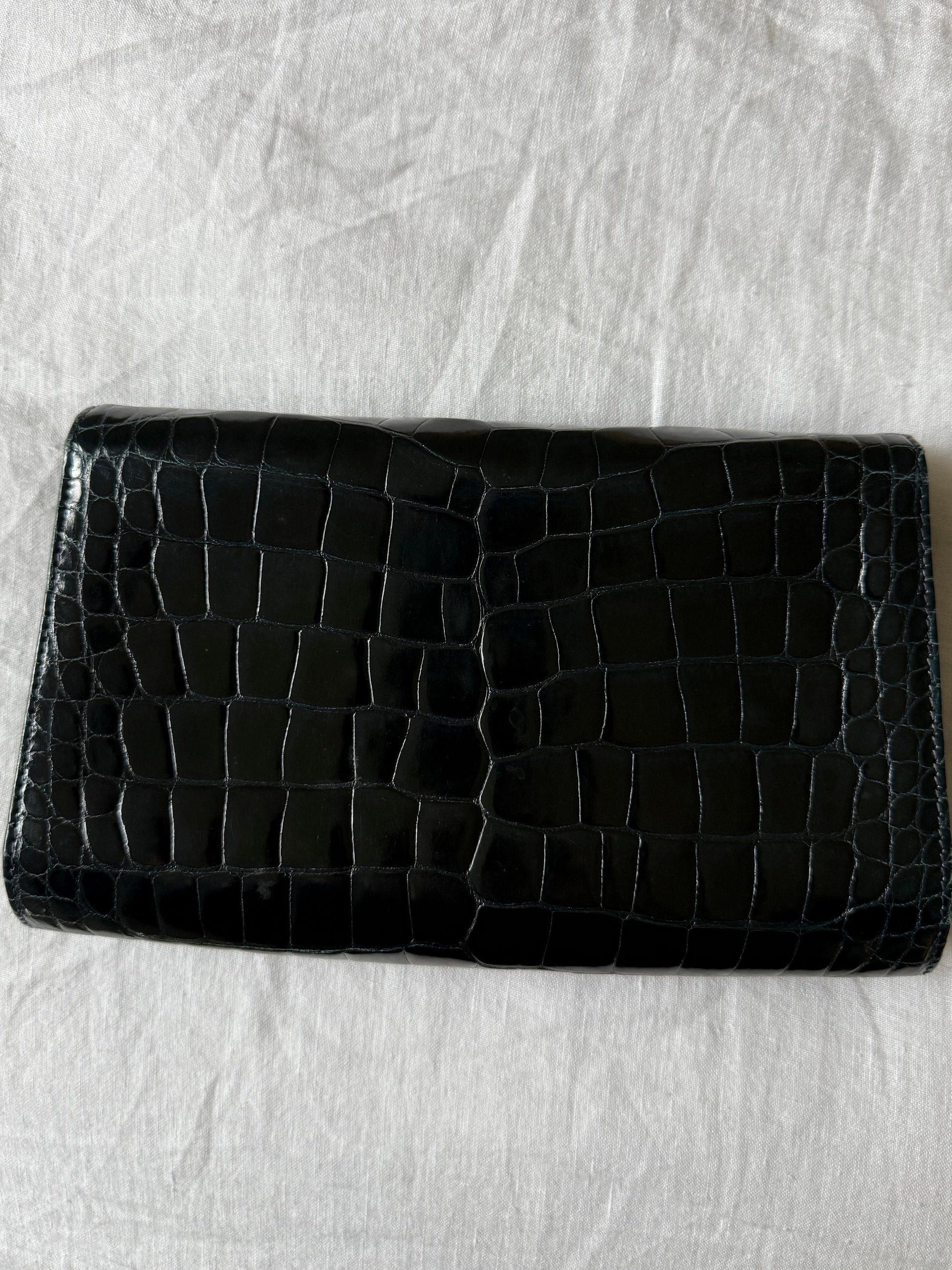 Gucci Vintage Croc-Embossed Patent Leather Navy Clutch