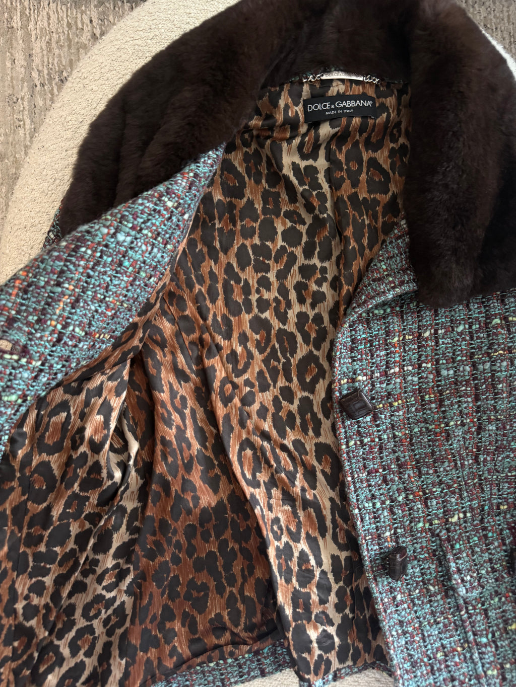 Dolce & Gabbana Vintage Tweed & Fur Collar Evening Jacket