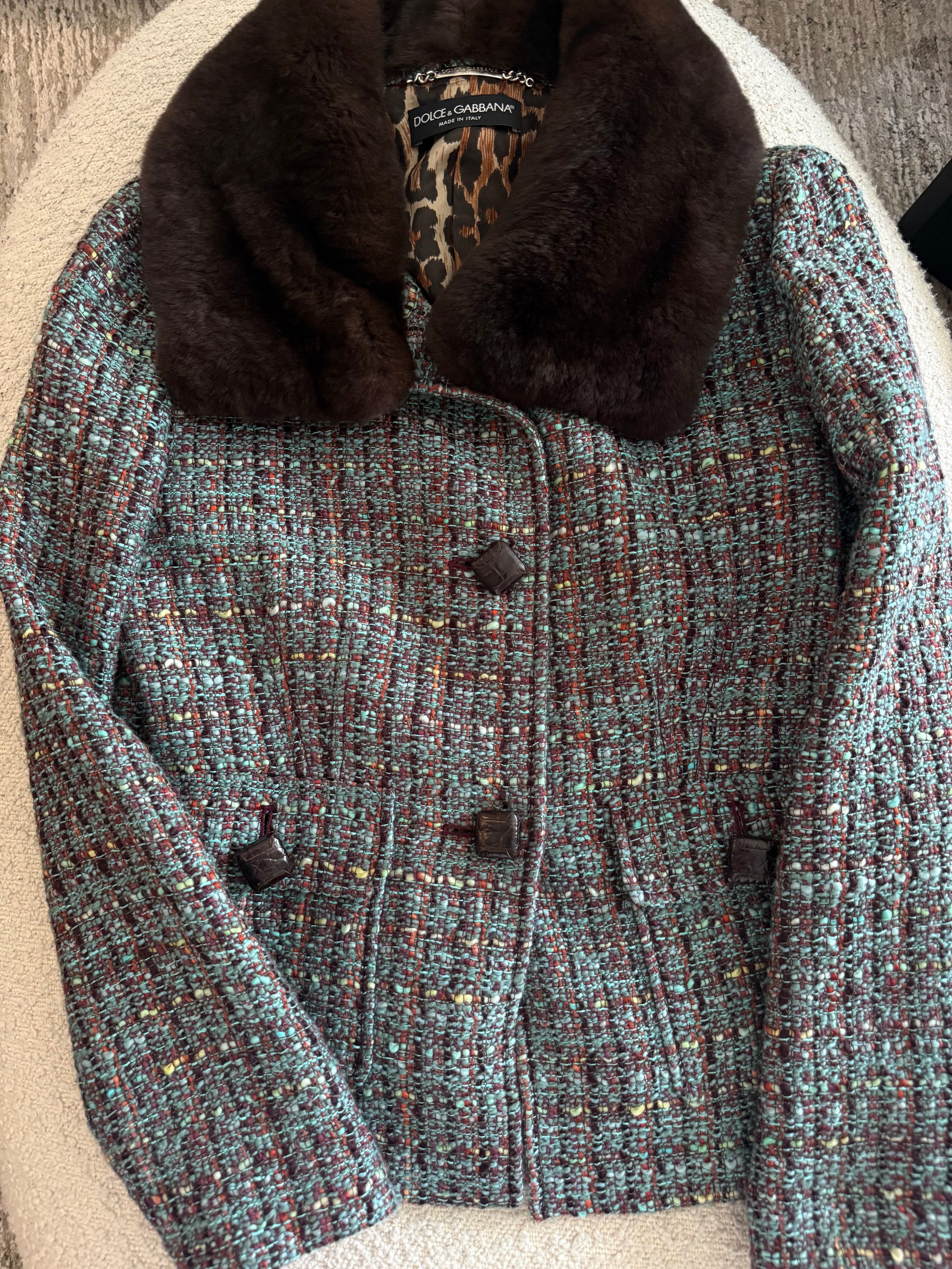 Dolce & Gabbana Vintage Tweed & Fur Collar Evening Jacket