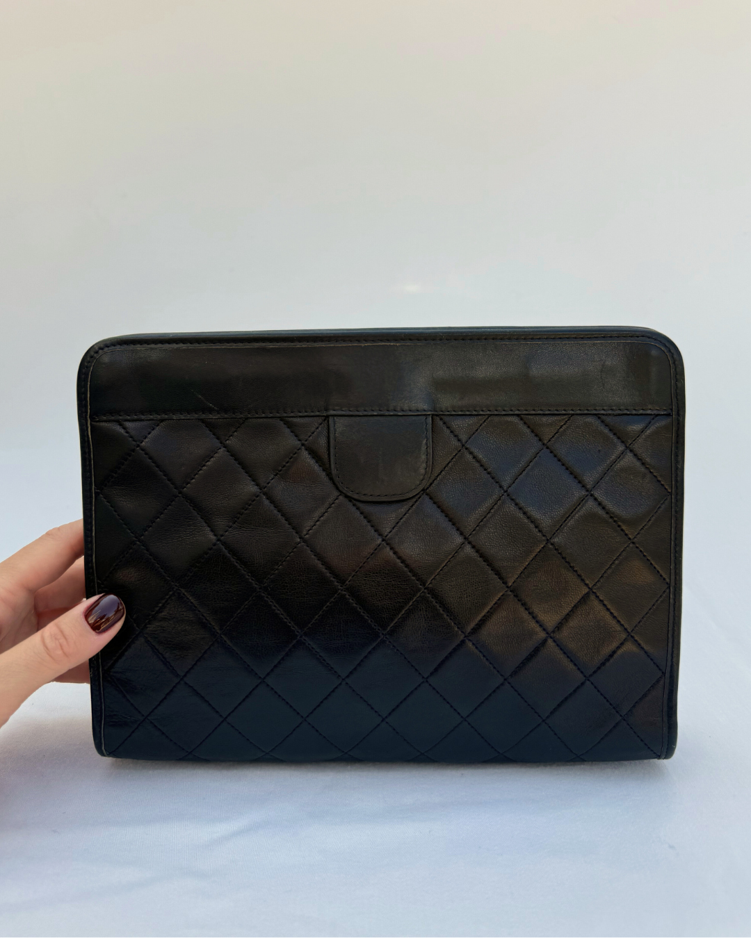 Chanel Vintage Lambskin Black Leather Matelassé Clutch
