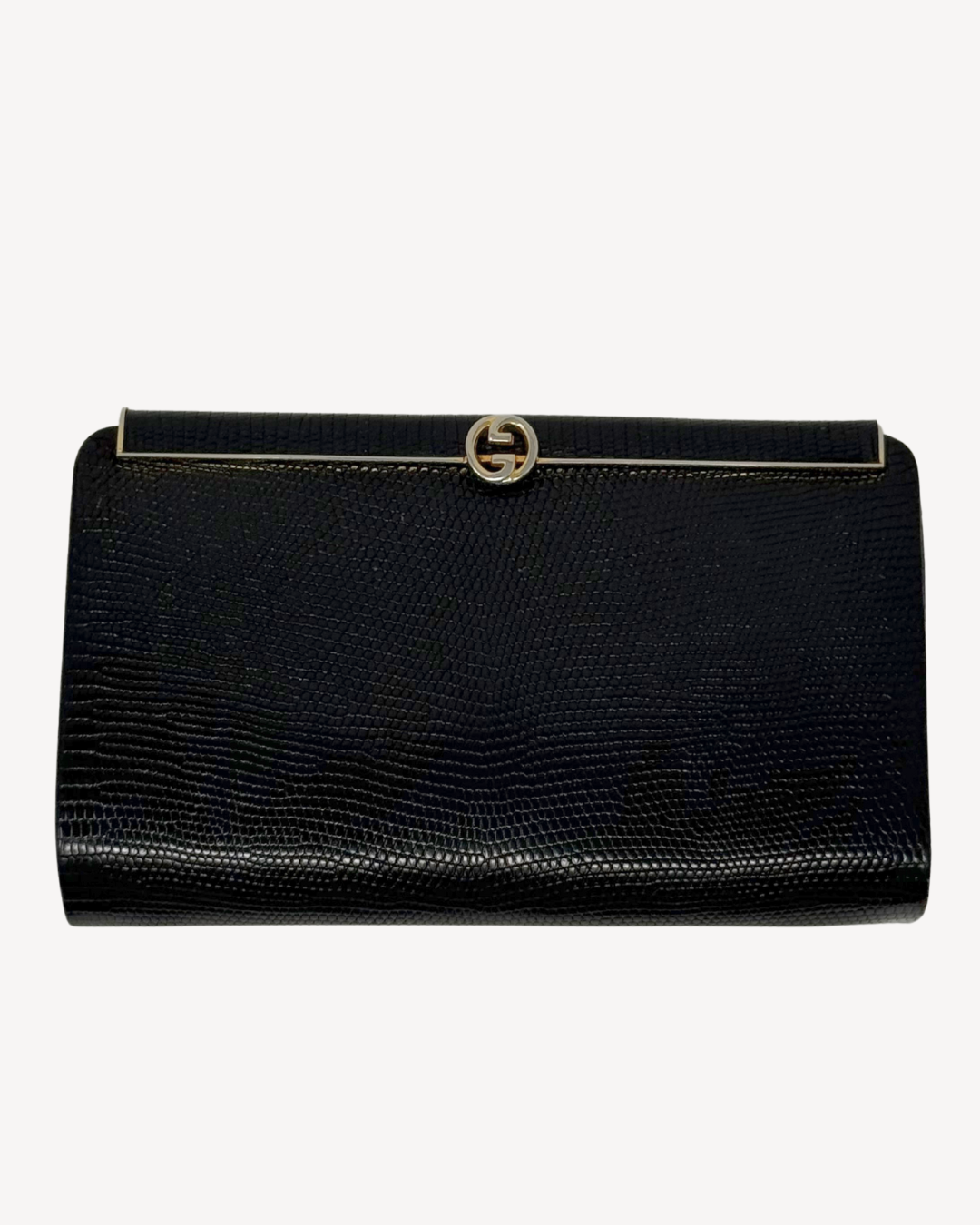 Gucci Vintage Minaudière Black Lizard GG Clutch