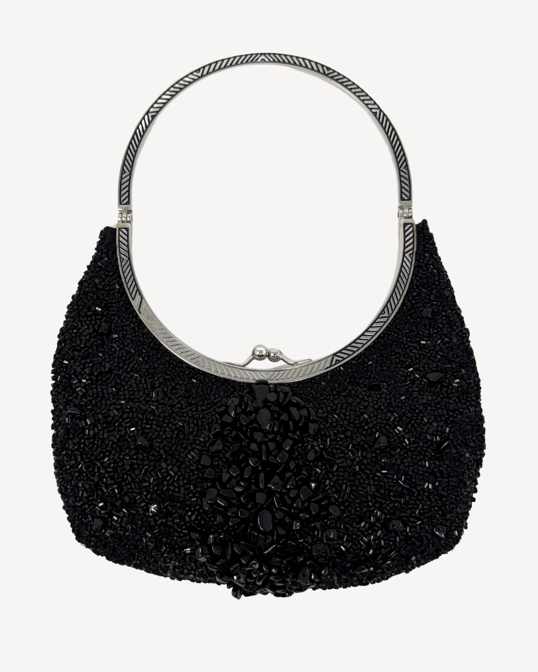 Valentino Vintage Black Beaded & Silver Round Evening Handle Bag