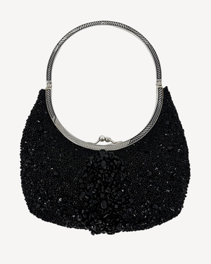 Valentino Vintage Black Beaded & Silver Round Evening Handle Bag