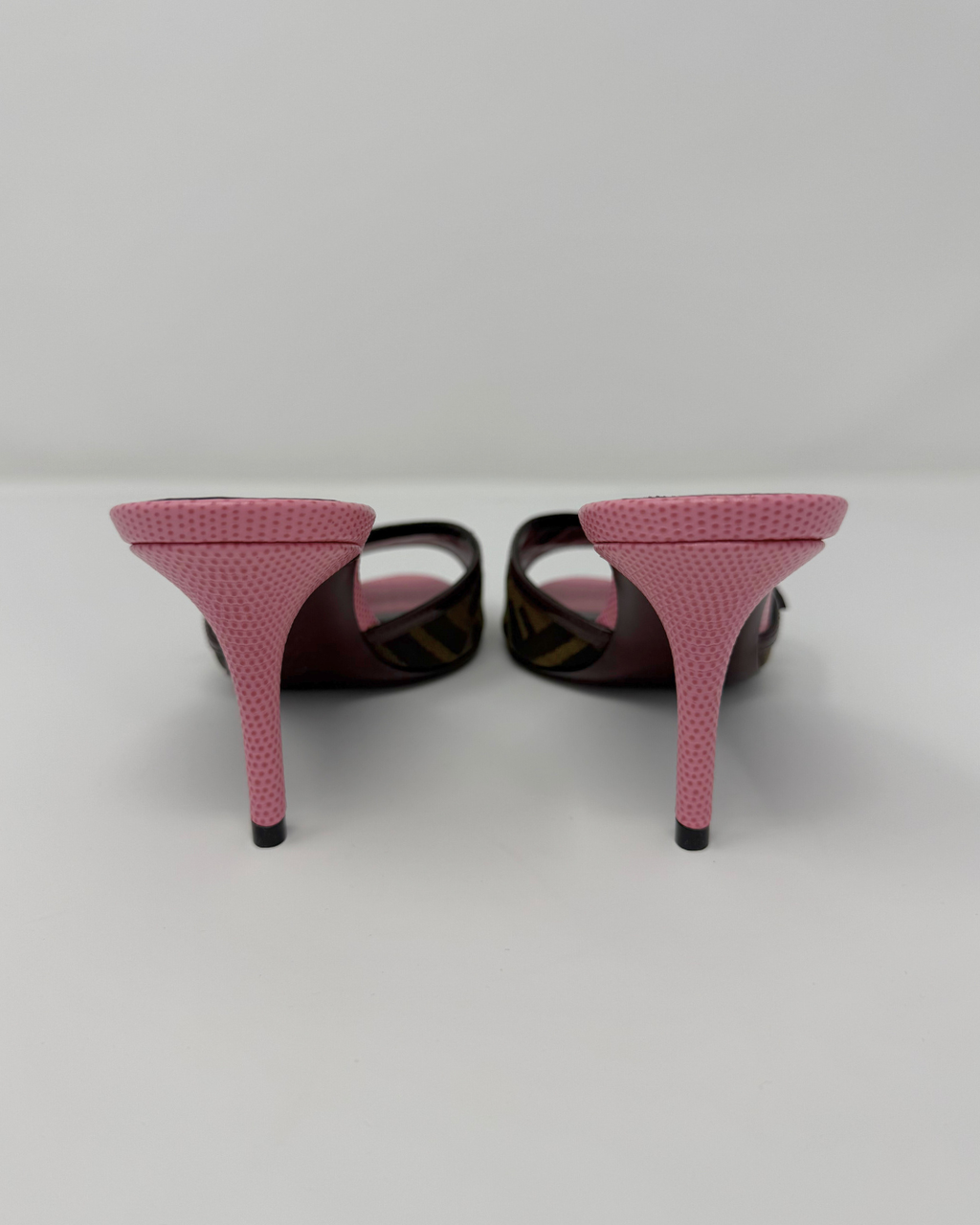 Fendi FF Canvas and Pink Snakeskin Vintage Leather Heels