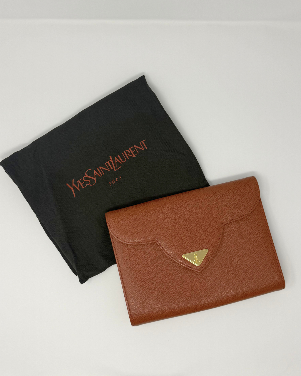 Yves Saint Laurent Vintage Cognac Caviar Leather Clutch
