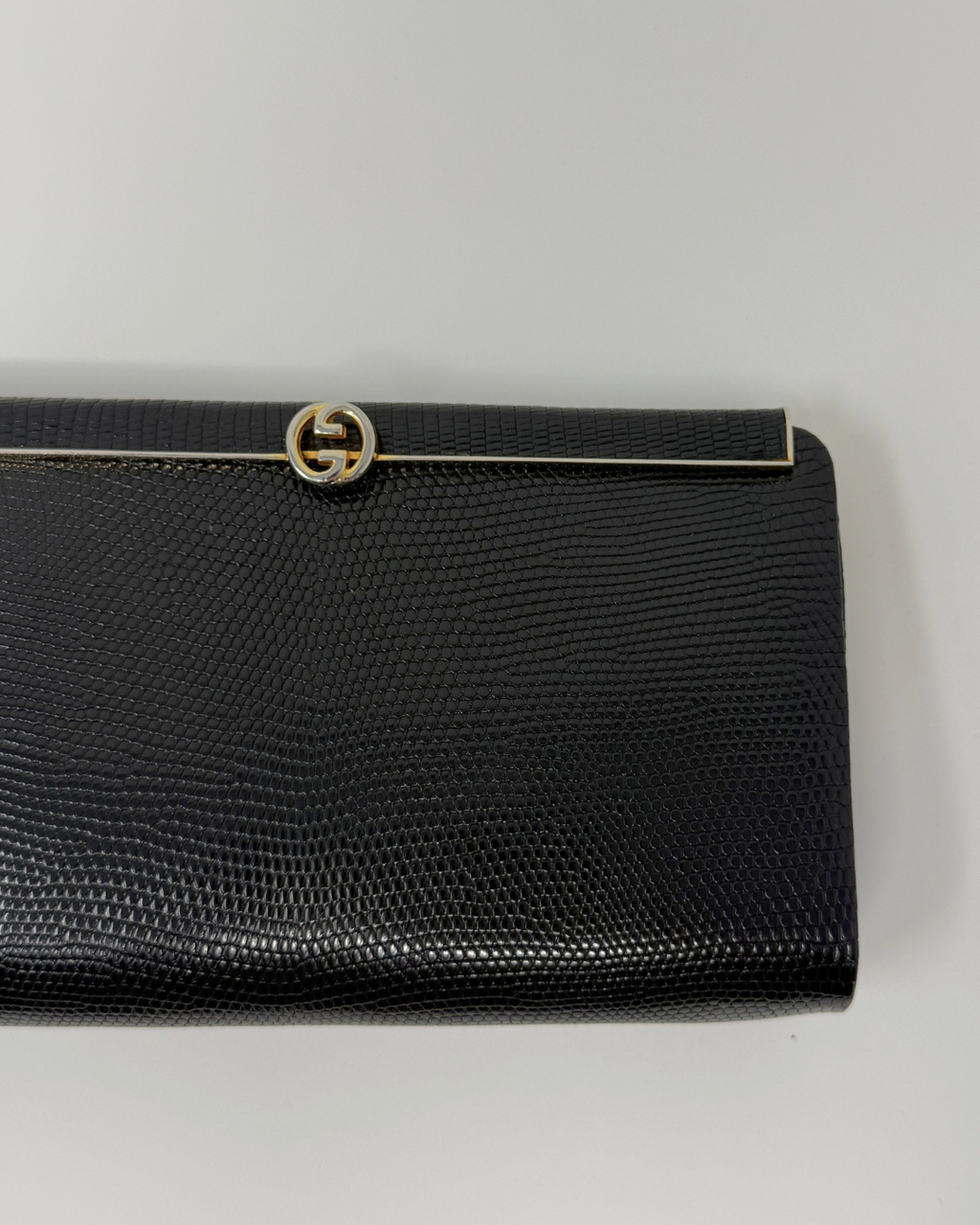 Gucci Vintage Minaudière Black Lizard GG Clutch