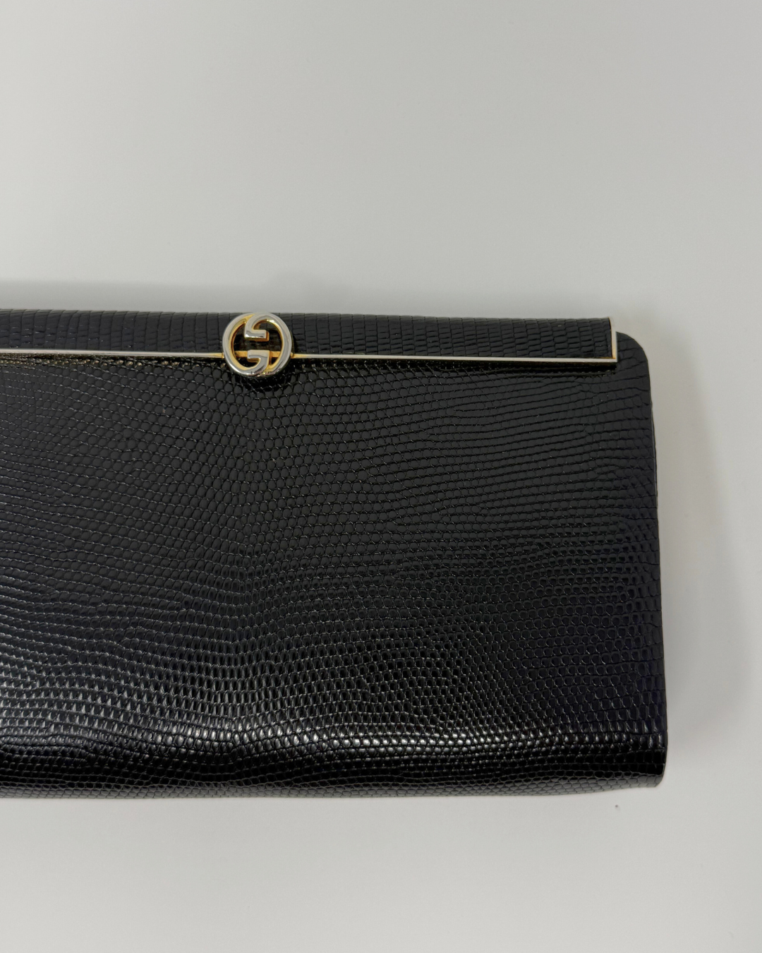 Gucci Vintage Minaudière Black Lizard GG Clutch