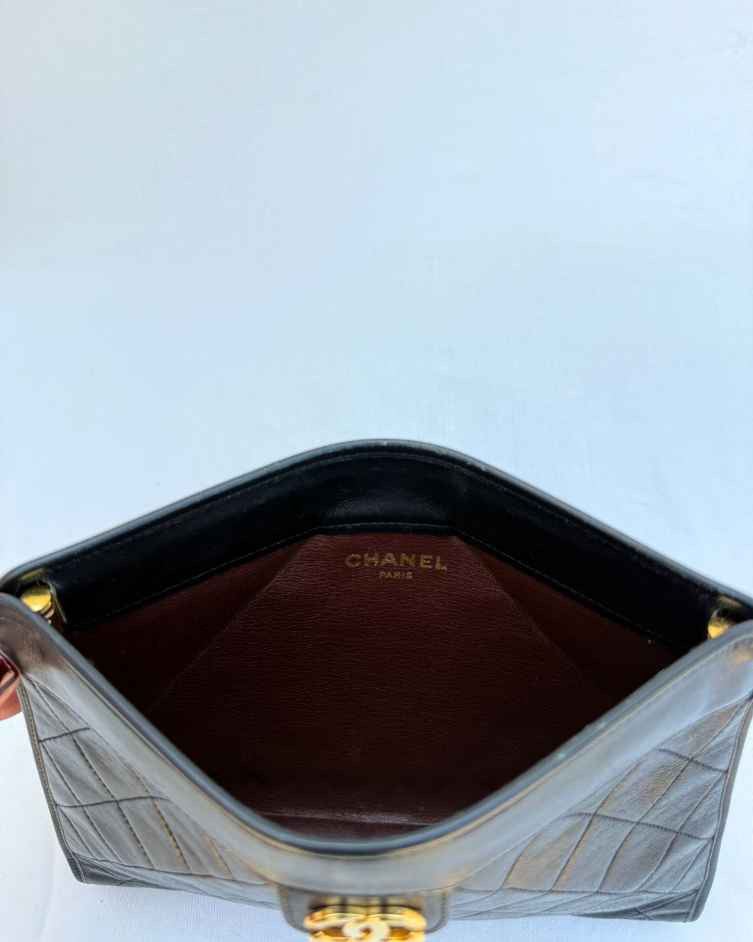 Chanel Vintage Lambskin Black Leather Matelassé Clutch