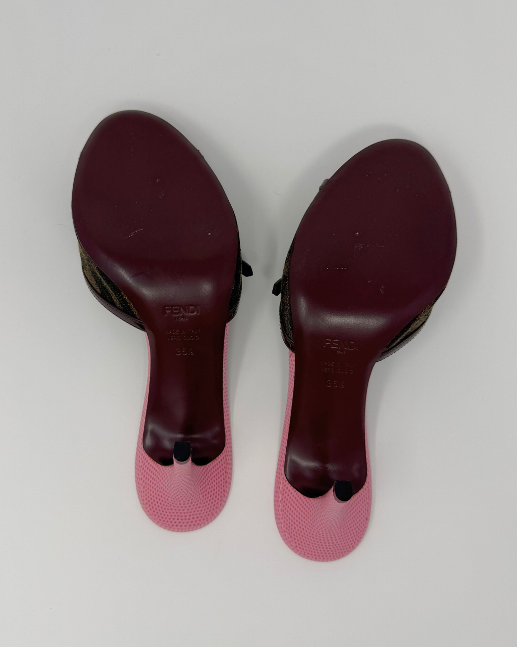 Fendi FF Canvas and Pink Snakeskin Vintage Leather Heels