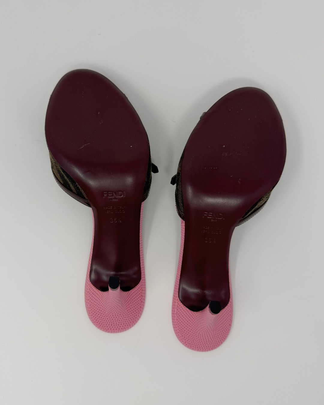 Fendi FF Canvas and Pink Snakeskin Vintage Leather Heels
