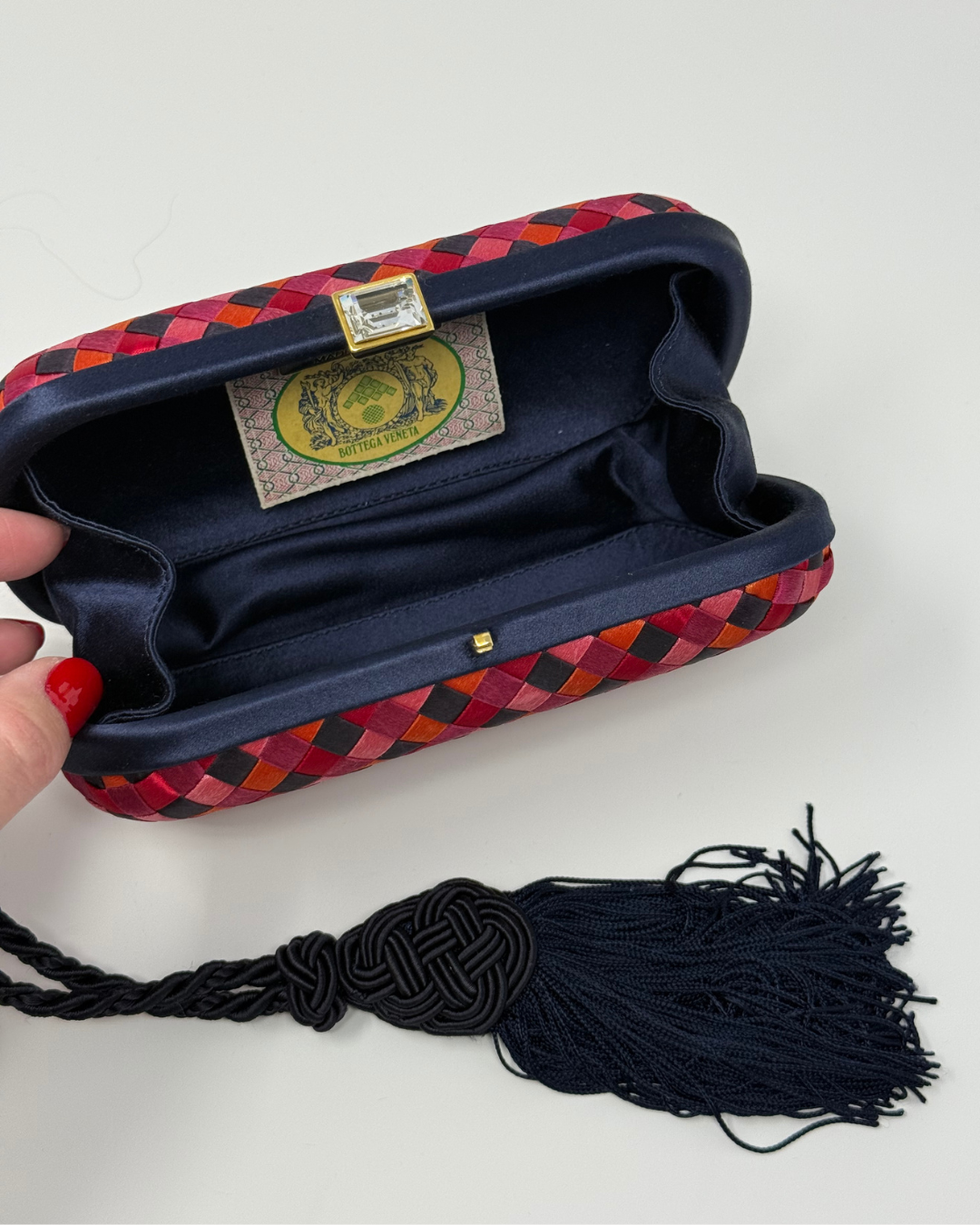 Bottega Veneta Rare Vintage Intrecciato Tassel Pink Multi Clutch Bag
