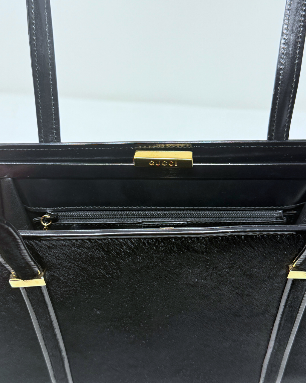 Gucci Vintage Black Ponyhair & Leather Shoulder Bag
