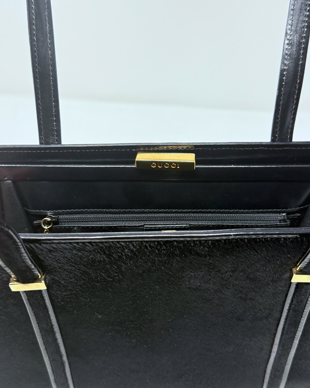Gucci Vintage Black Ponyhair & Leather Shoulder Bag