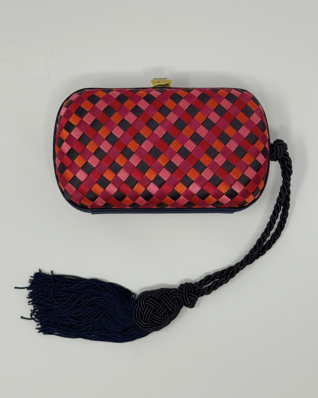 Bottega Veneta Rare Vintage Intrecciato Tassel Pink Multi Clutch Bag
