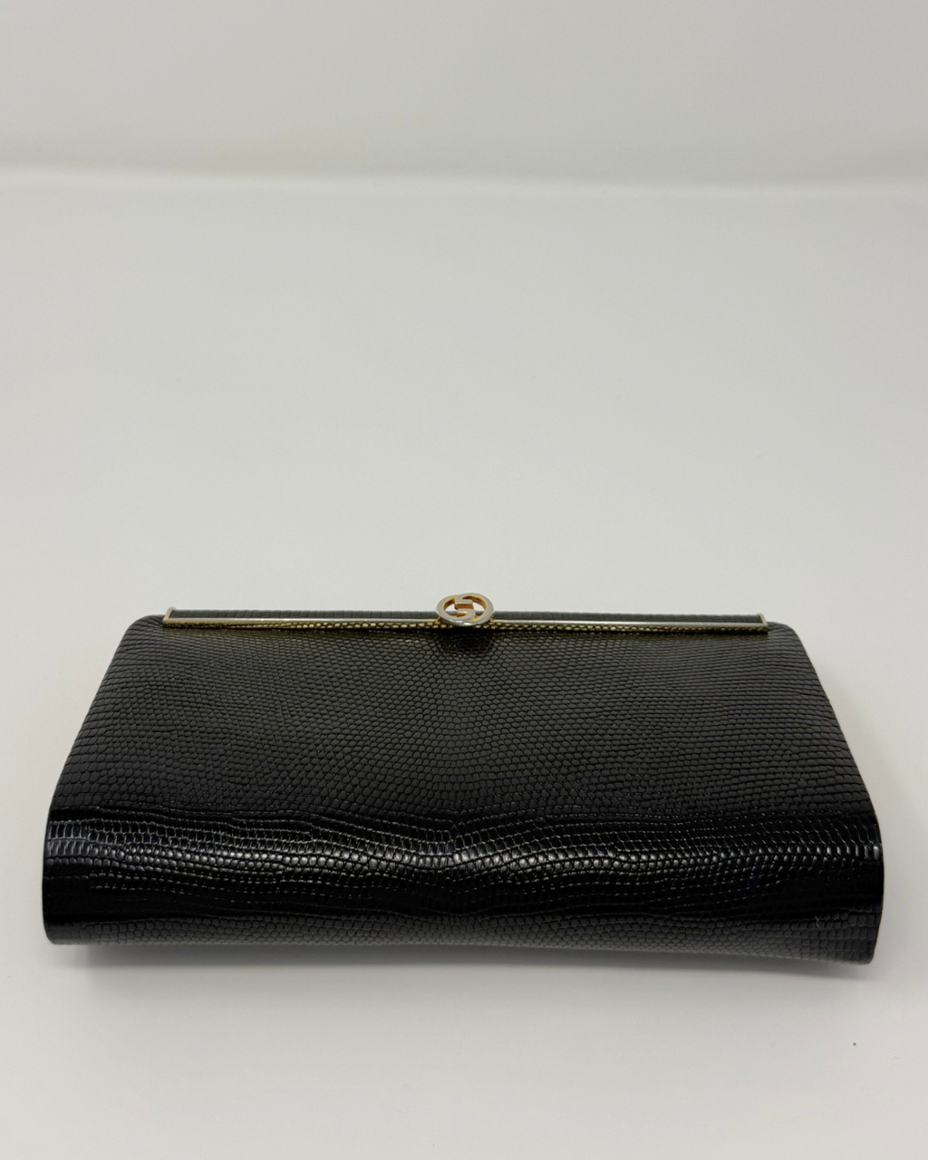 Gucci Vintage Minaudière Black Lizard GG Clutch