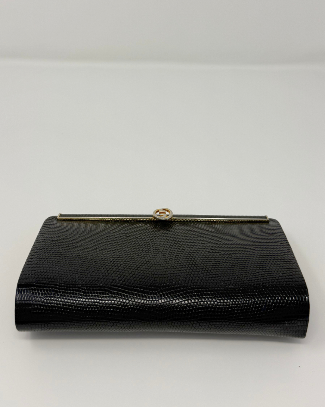 Gucci Vintage Minaudière Black Lizard GG Clutch