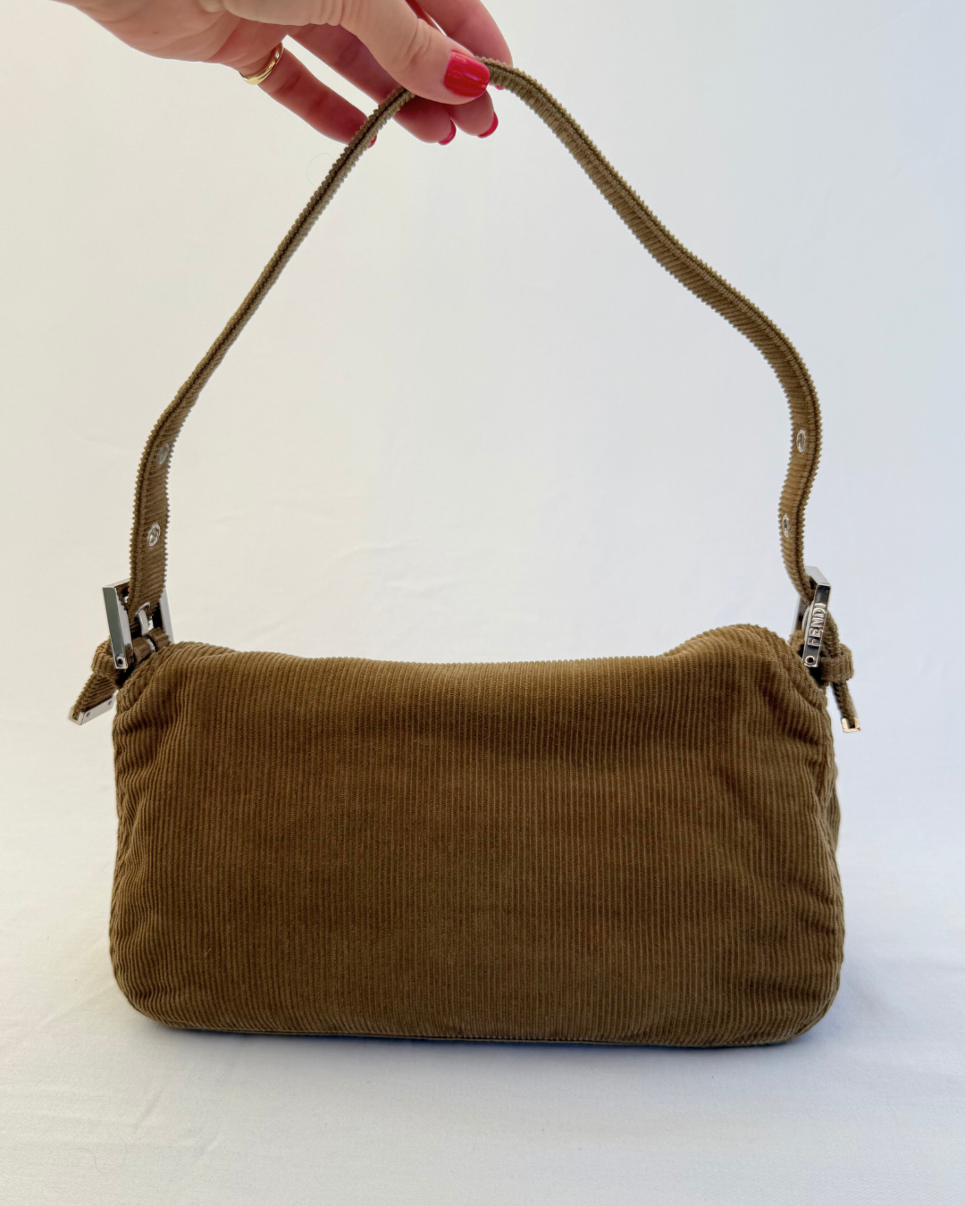 Fendi Vintage Corduroy Double Flap Baguette Bag