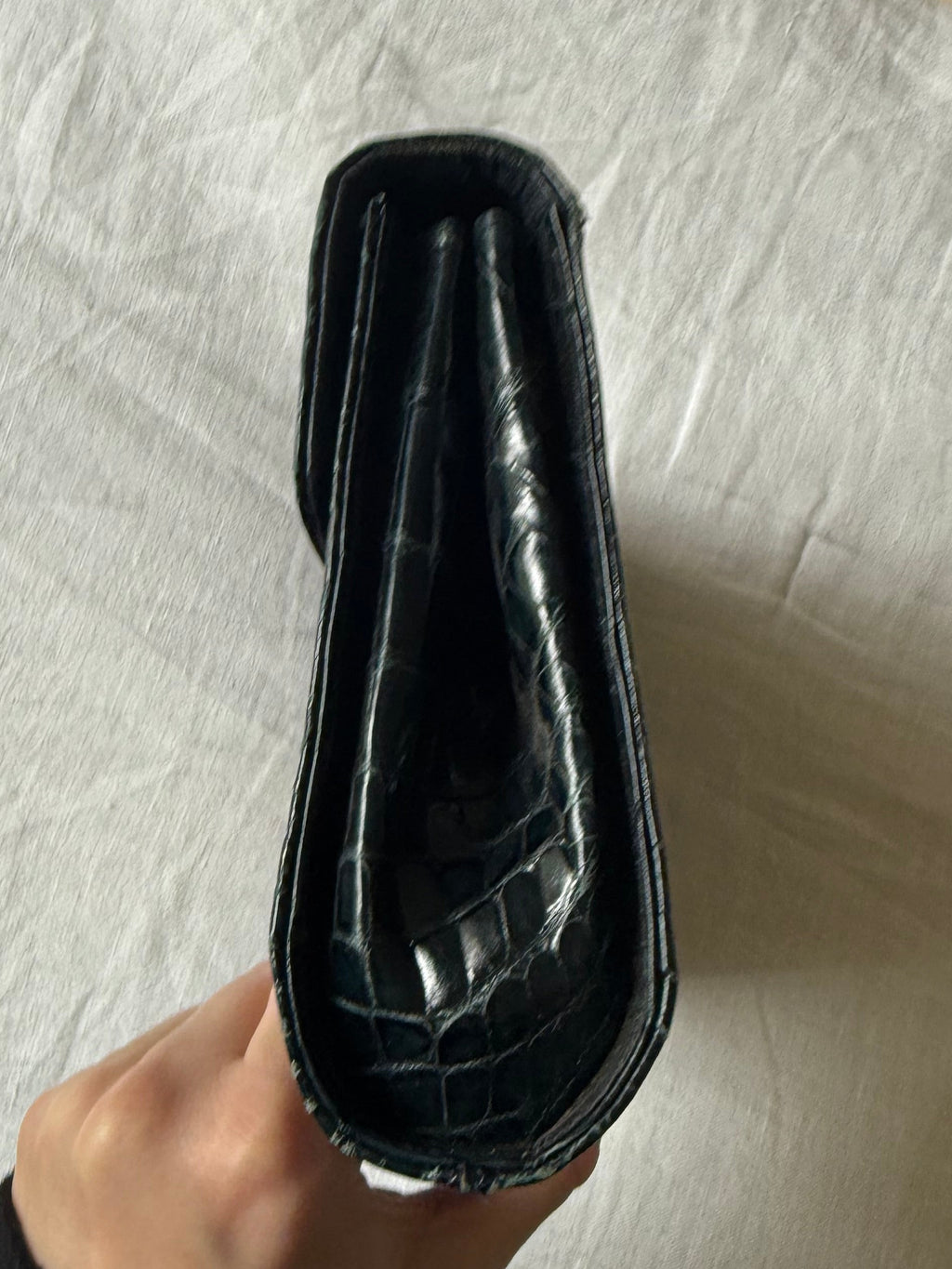 Gucci Vintage Croc-Embossed Patent Leather Navy Clutch