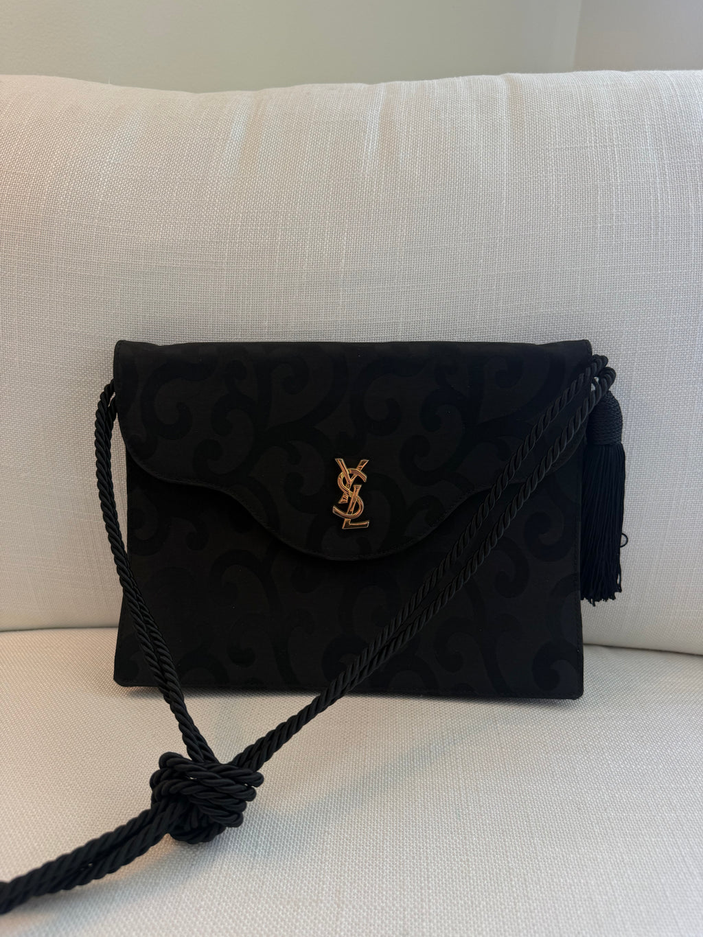 Yves Saint Laurent Satin Jacquard Tassel Clutch Bag