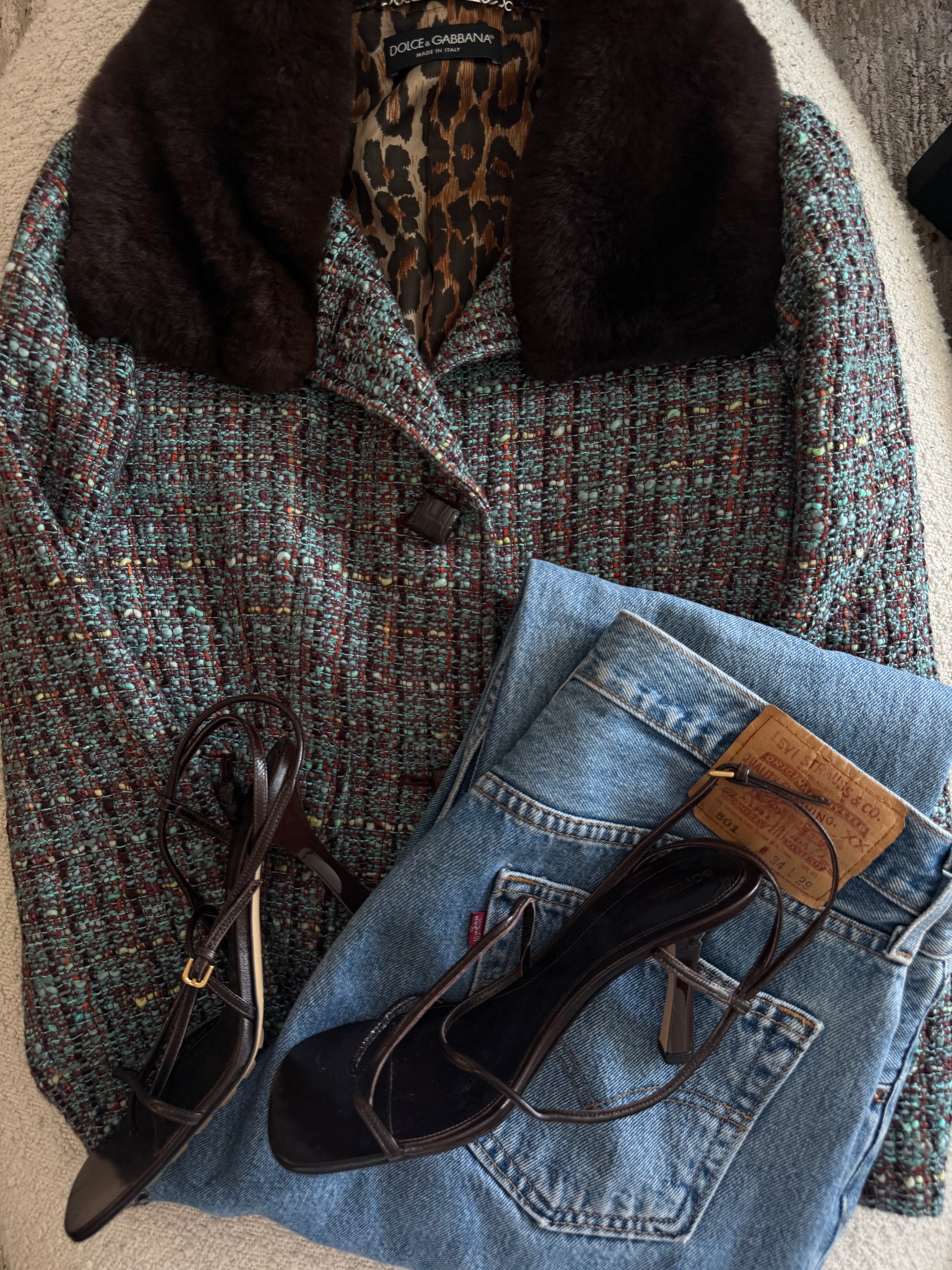 Dolce & Gabbana Vintage Tweed & Fur Collar Evening Jacket